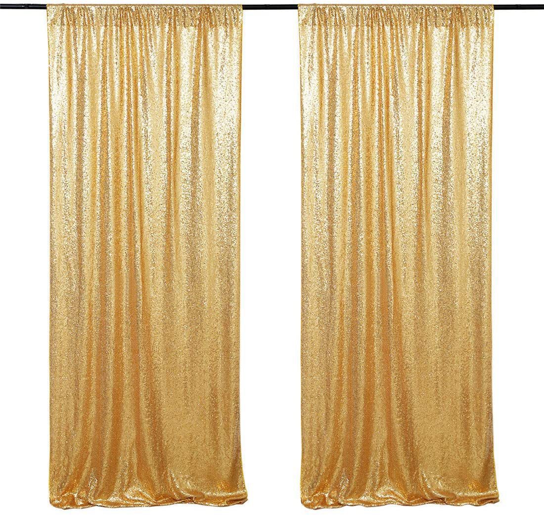 Gold Sequin Backdrop Drape Curtains with Rod Pockets - 8ftx8ft