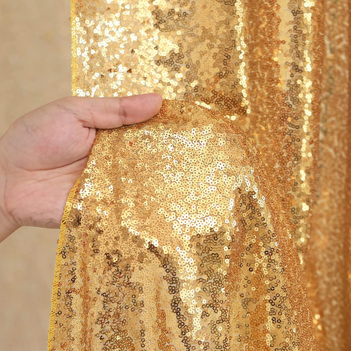 Gold Sequin Backdrop Drape Curtains with Rod Pockets - 8ftx8ft