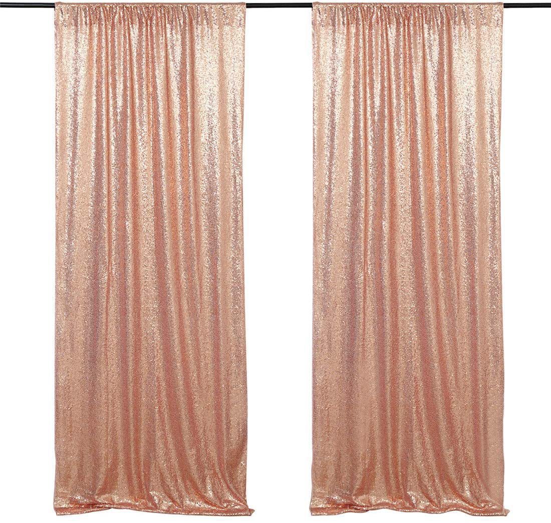 Rose Gold Sequin Backdrop Drape Curtains with Rod Pockets - 8ftx8ft