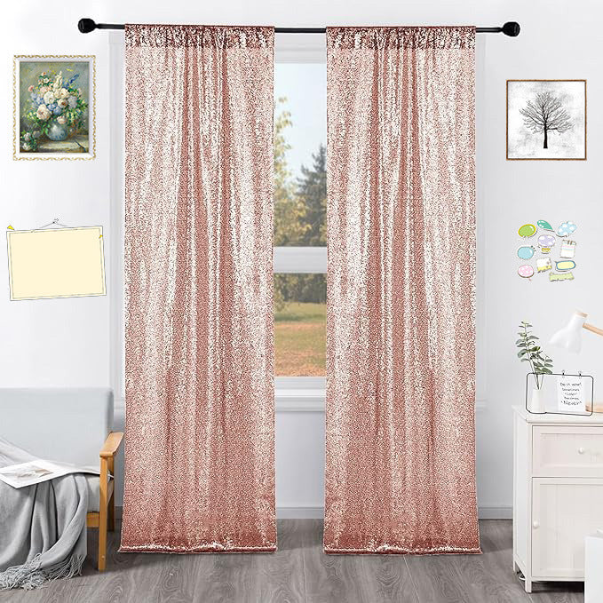 Rose Gold Sequin Backdrop Drape Curtains with Rod Pockets - 8ftx8ft