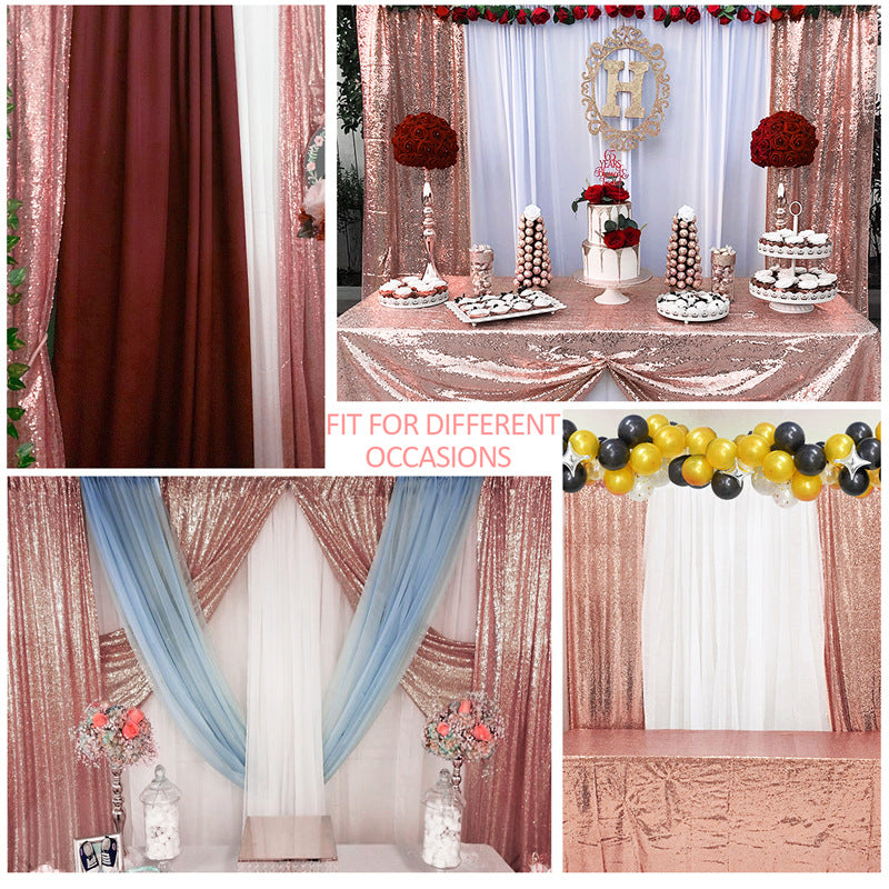 Rose Gold Sequin Backdrop Drape Curtains with Rod Pockets - 8ftx8ft