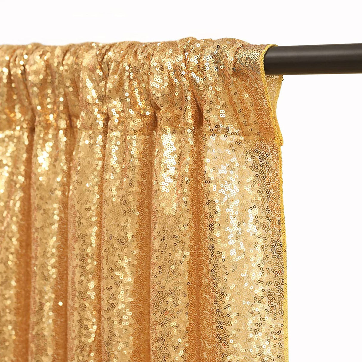 Gold Sequin Backdrop Drape Curtains with Rod Pockets - 8ftx8ft