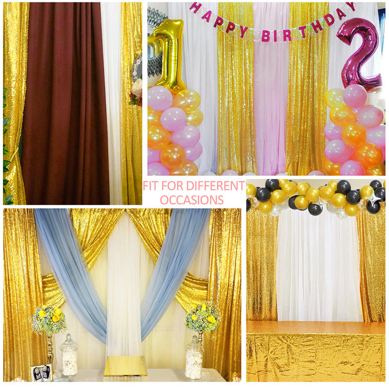 Gold Sequin Backdrop Drape Curtains with Rod Pockets - 8ftx8ft