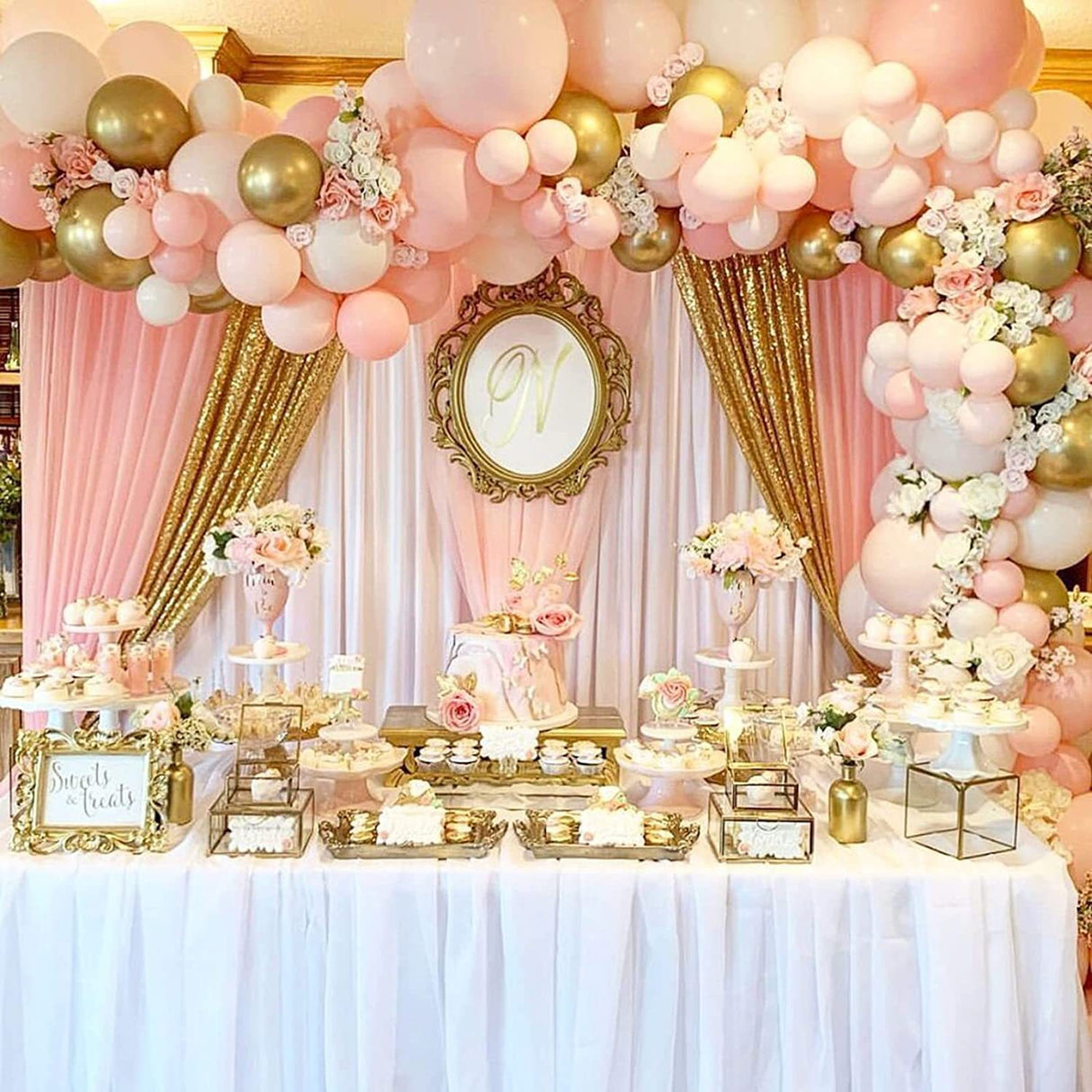 Gold Sequin Backdrop Drape Curtains with Rod Pockets - 8ftx8ft