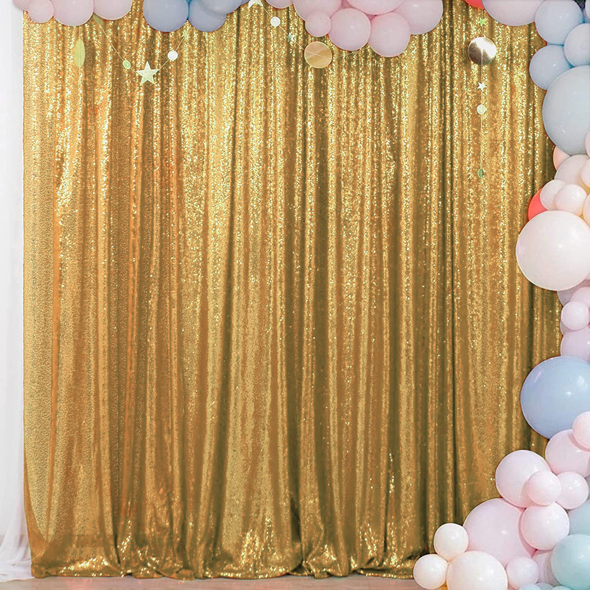 Gold Sequin Backdrop Drape Curtains with Rod Pockets - 8ftx8ft