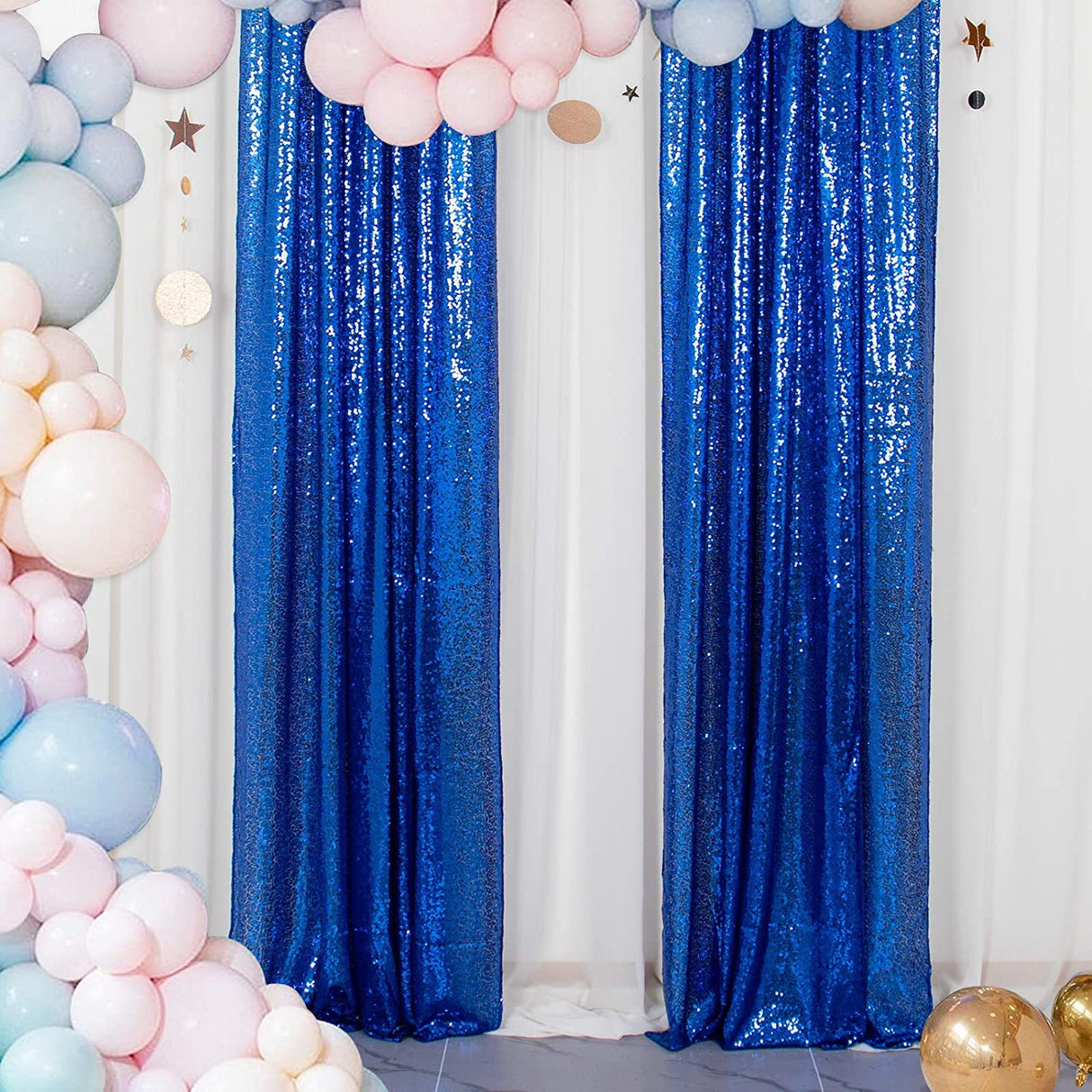 Royal Blue Sequin Backdrop Drape Curtains with Rod Pockets - 8ftx8ft