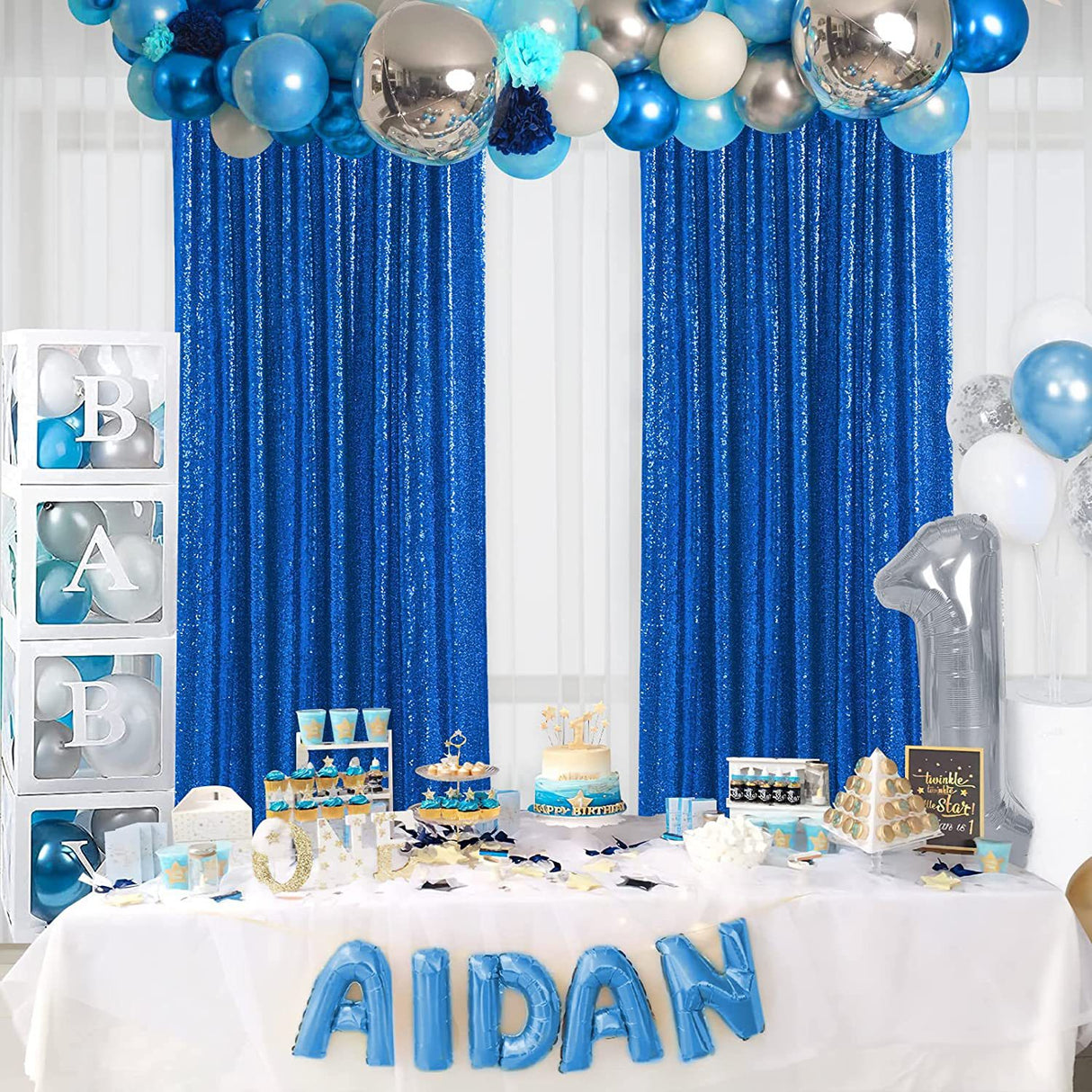 Royal Blue Sequin Backdrop Drape Curtains with Rod Pockets - 8ftx8ft