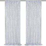 Silver Sequin Backdrop Drape Curtains with Rod Pockets - 8ftx8ft