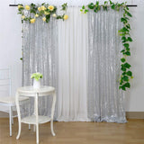 Silver Sequin Backdrop Drape Curtains with Rod Pockets - 8ftx8ft