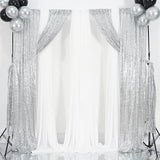 Silver Sequin Backdrop Drape Curtains with Rod Pockets - 8ftx8ft