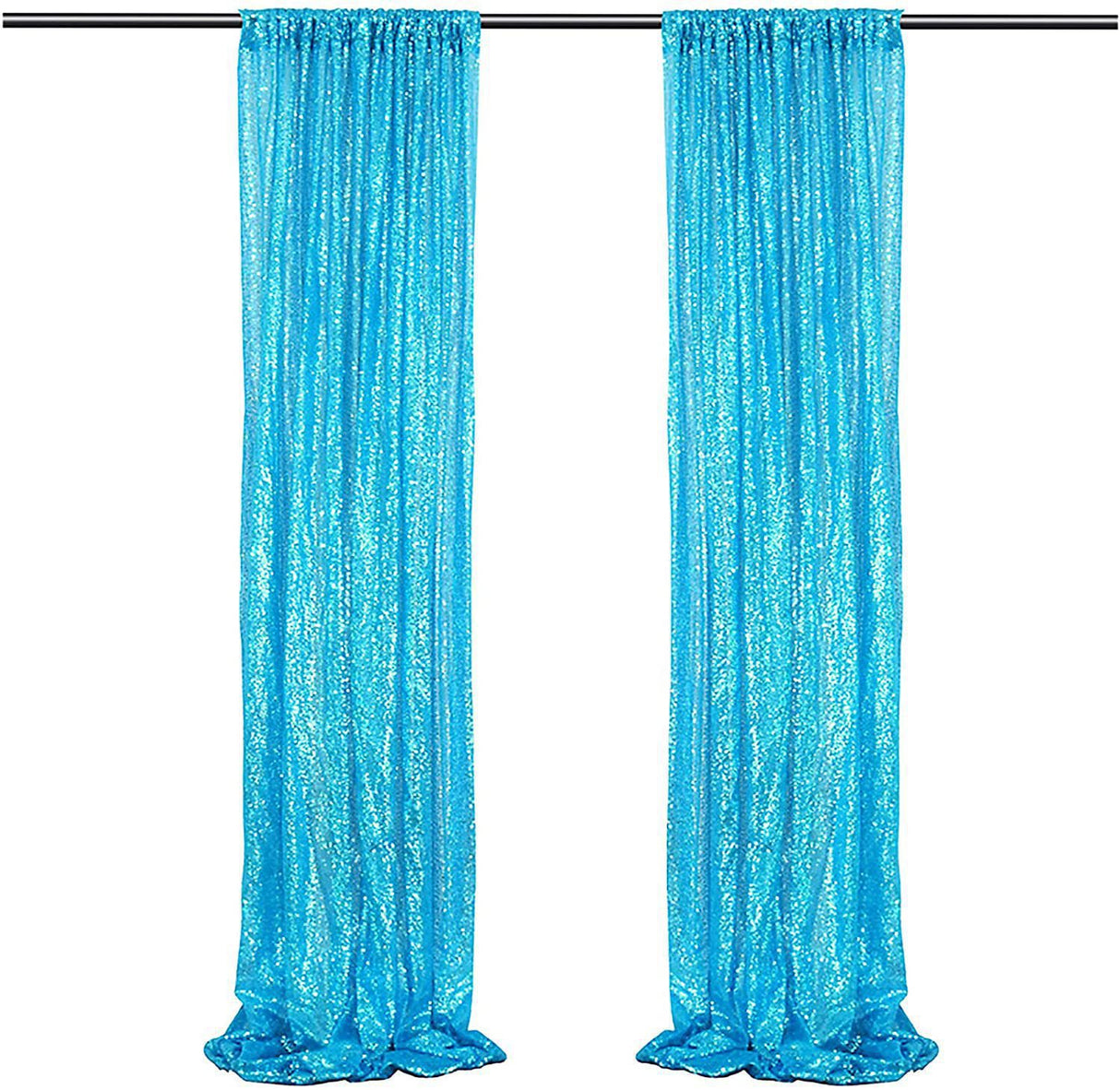 Lake Blue Sequin Backdrop Drape Curtains with Rod Pockets - 8ftx8ft