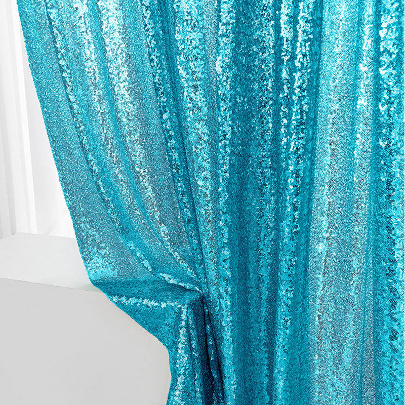 Lake Blue Sequin Backdrop Drape Curtains with Rod Pockets - 8ftx8ft
