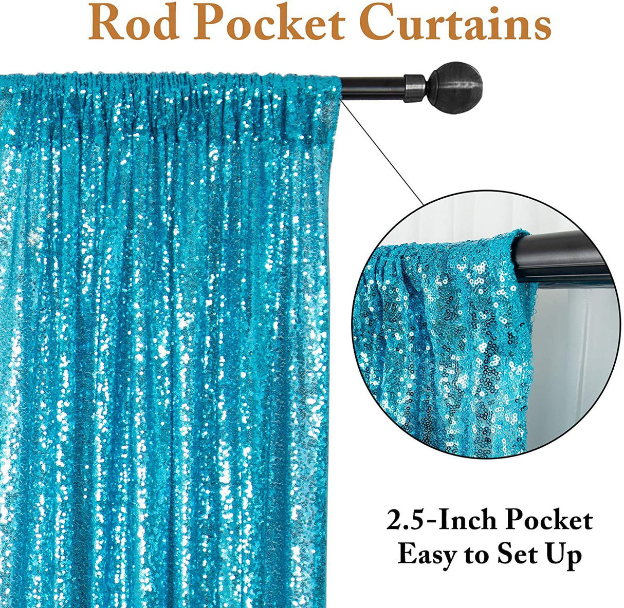 Lake Blue Sequin Backdrop Drape Curtains with Rod Pockets - 8ftx8ft