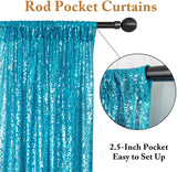 Lake Blue Sequin Backdrop Drape Curtains with Rod Pockets - 8ftx8ft