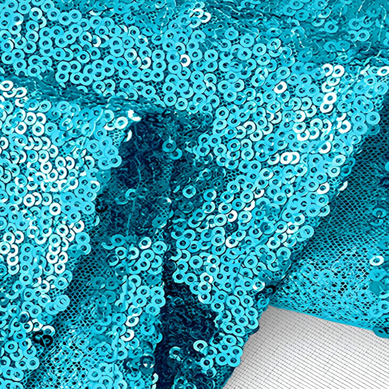 Lake Blue Sequin Backdrop Drape Curtains with Rod Pockets - 8ftx8ft
