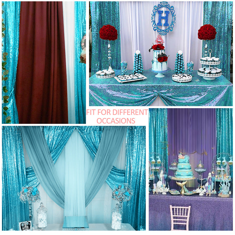 Lake Blue Sequin Backdrop Drape Curtains with Rod Pockets - 8ftx8ft