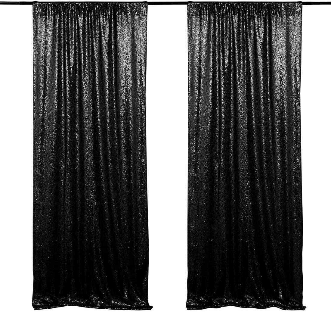 Black Sequin Backdrop Drape Curtains with Rod Pockets - 8ftx8ft