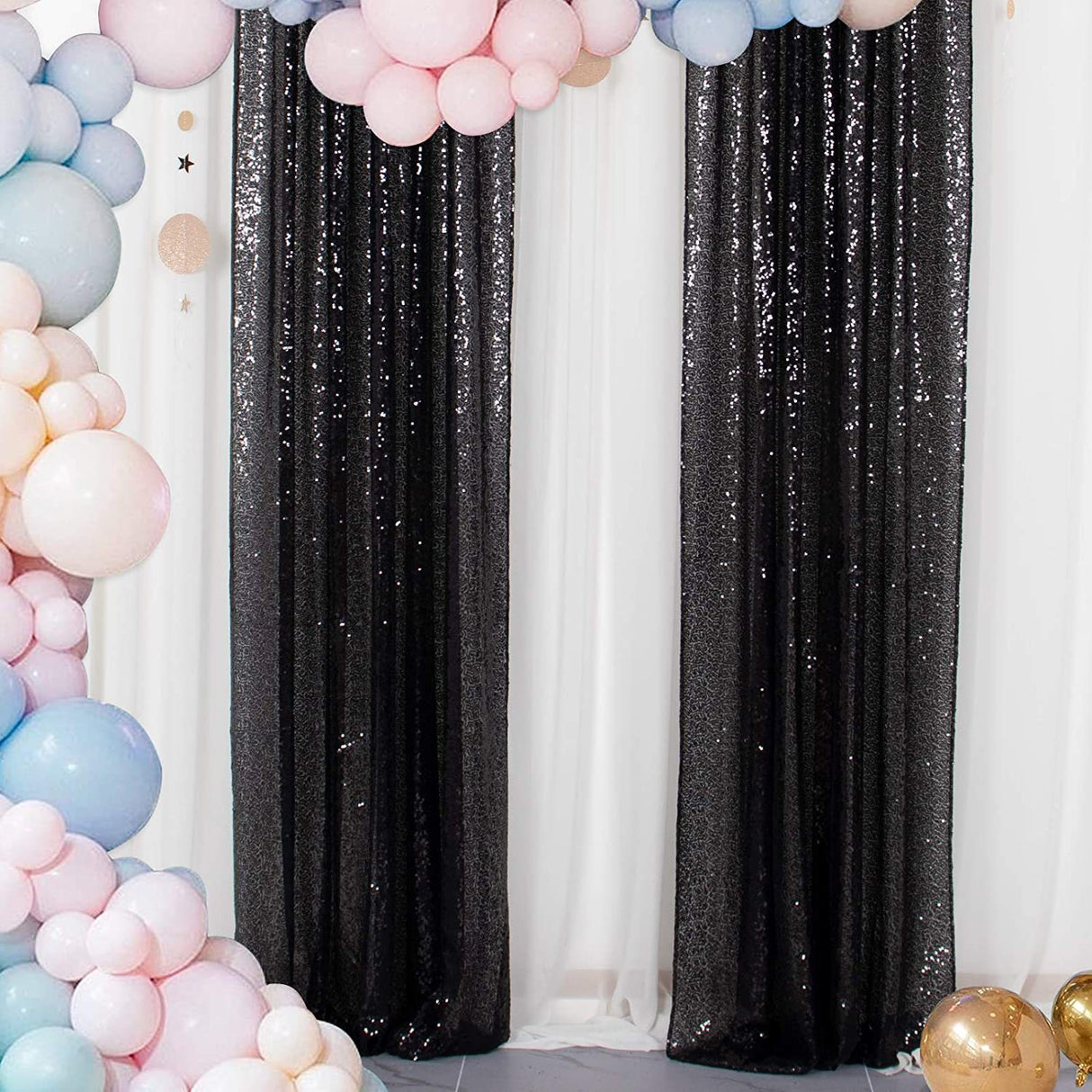 Black Sequin Backdrop Drape Curtains with Rod Pockets - 8ftx8ft