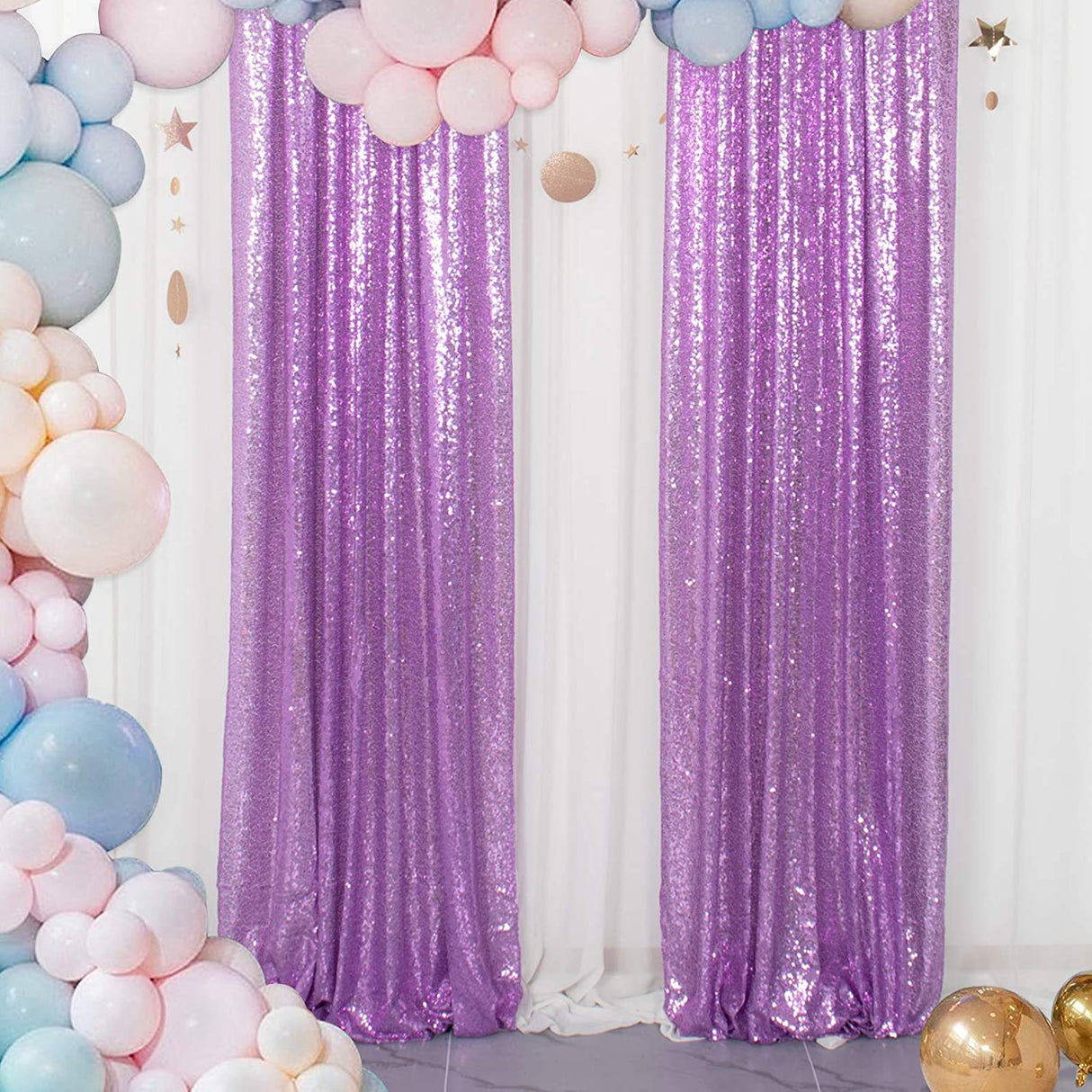 Light Purple Sequin Backdrop Drape Curtains with Rod Pockets - 8ftx8ft