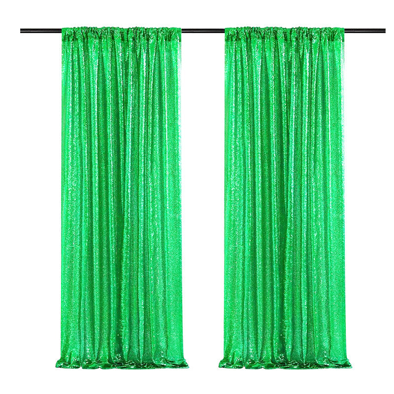 Green Sequin Backdrop Drape Curtains with Rod Pockets - 8ftx8ft