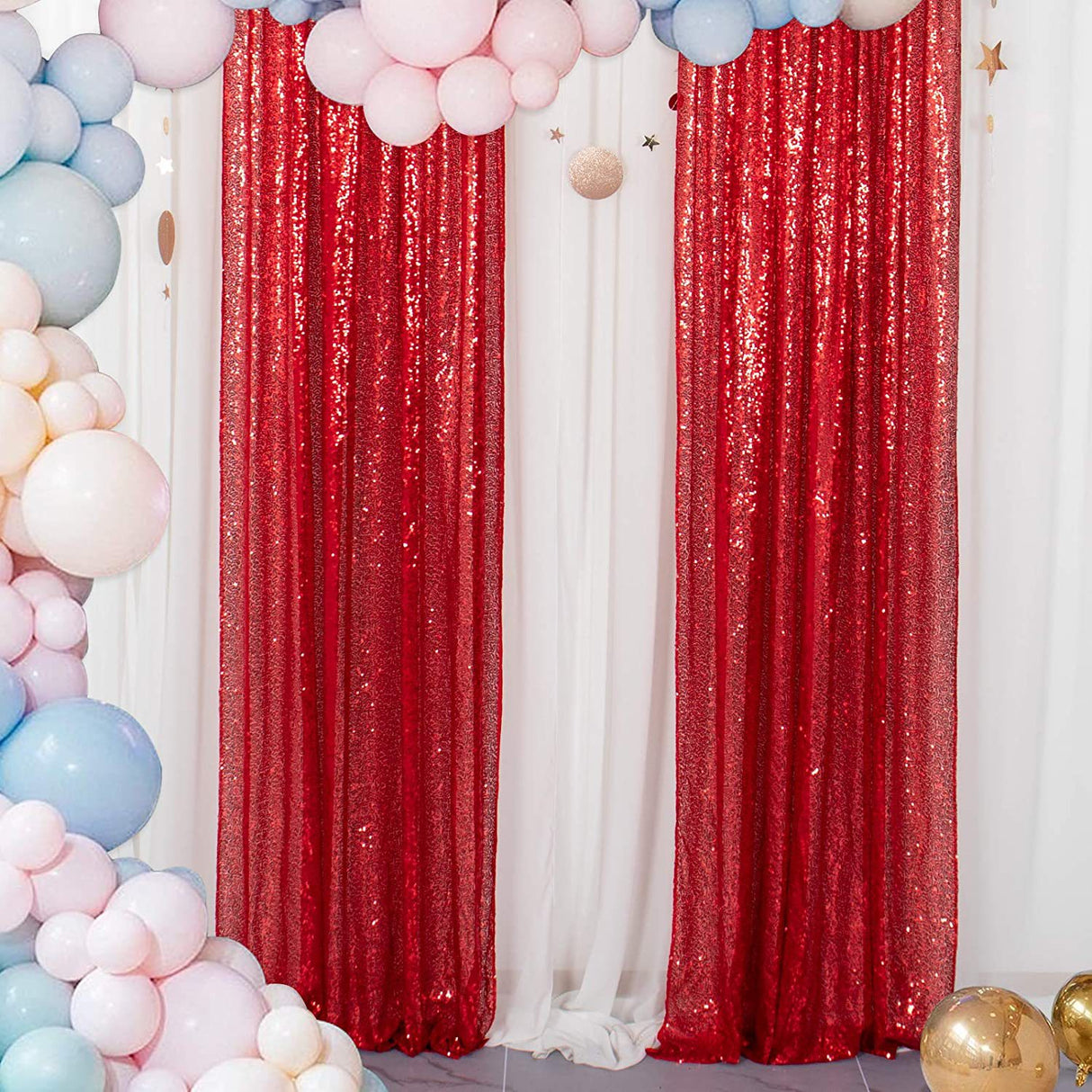 Red Sequin Backdrop Drape Curtains with Rod Pockets - 8ftx8ft