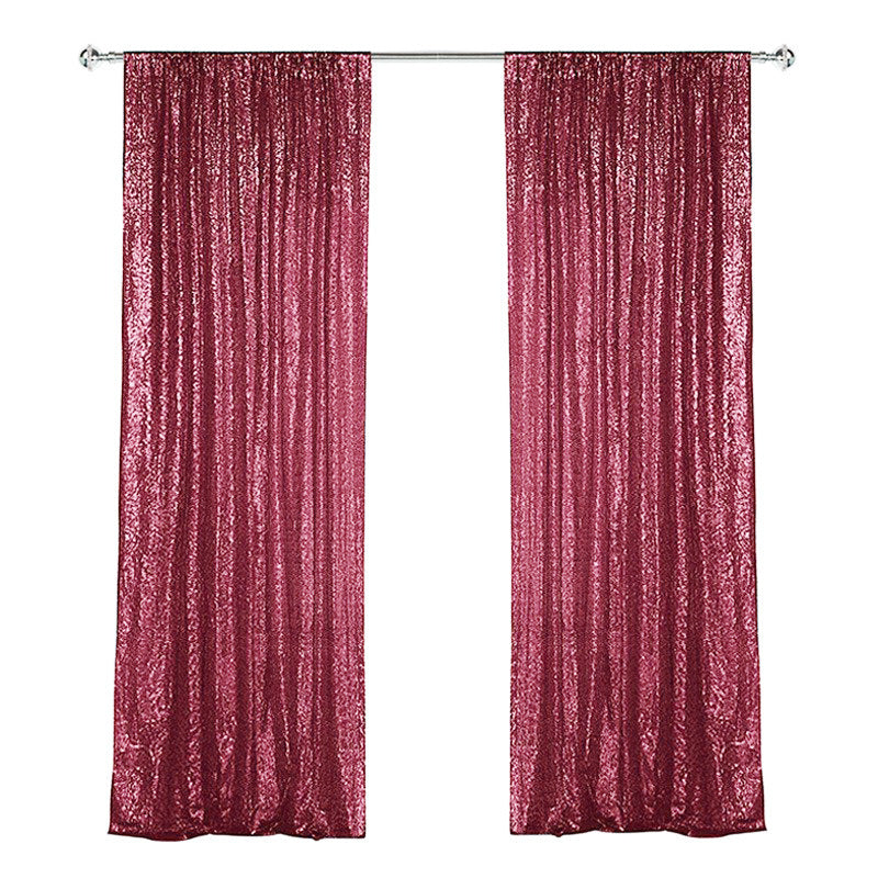 Wine Red Sequin Backdrop Drape Curtains with Rod Pockets - 8ftx8ft