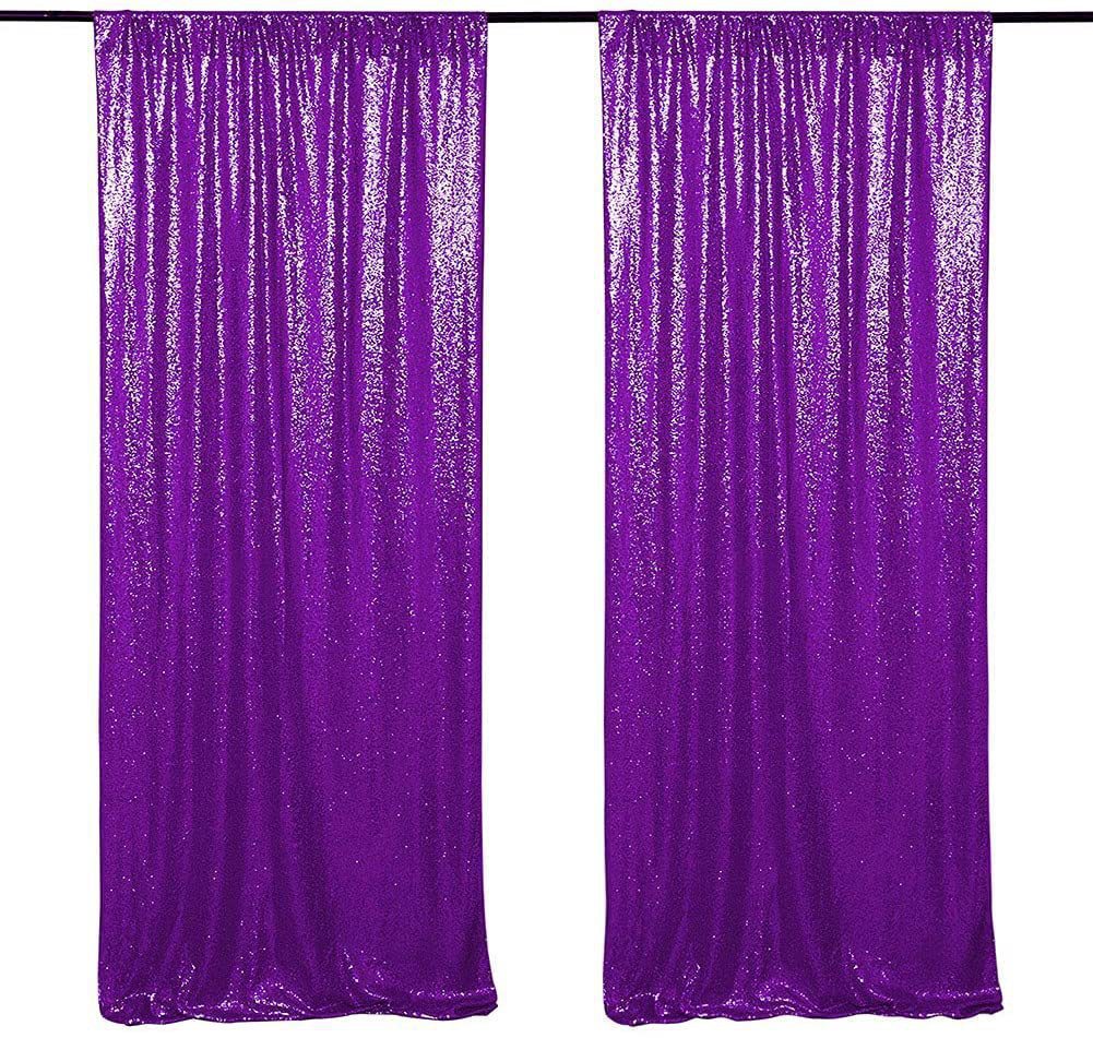 Dark Purple Sequin Backdrop Drape Curtains with Rod Pockets - 8ftx8ft