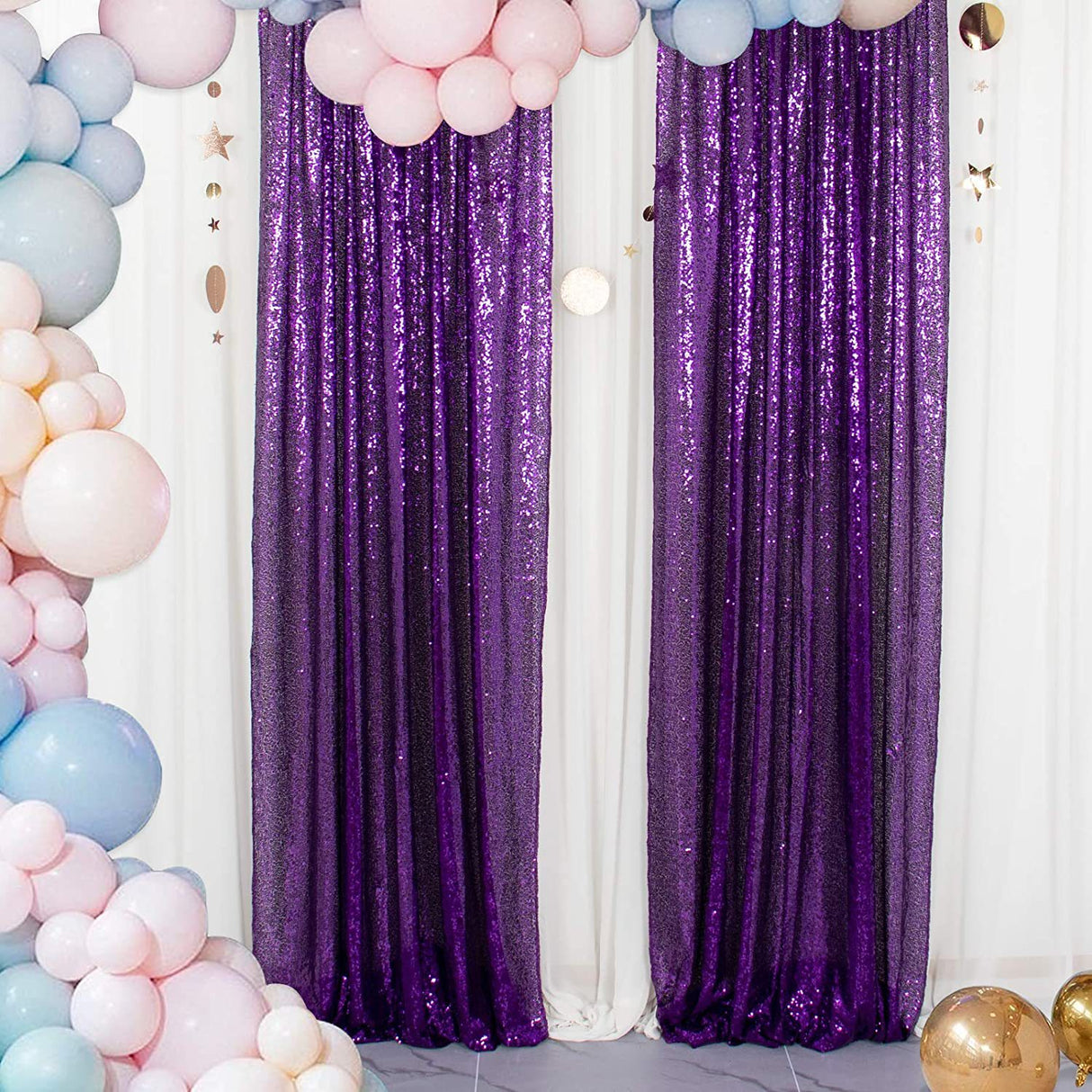 Dark Purple Sequin Backdrop Drape Curtains with Rod Pockets - 8ftx8ft