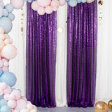 Dark Purple Sequin Backdrop Drape Curtains with Rod Pockets - 8ftx8ft