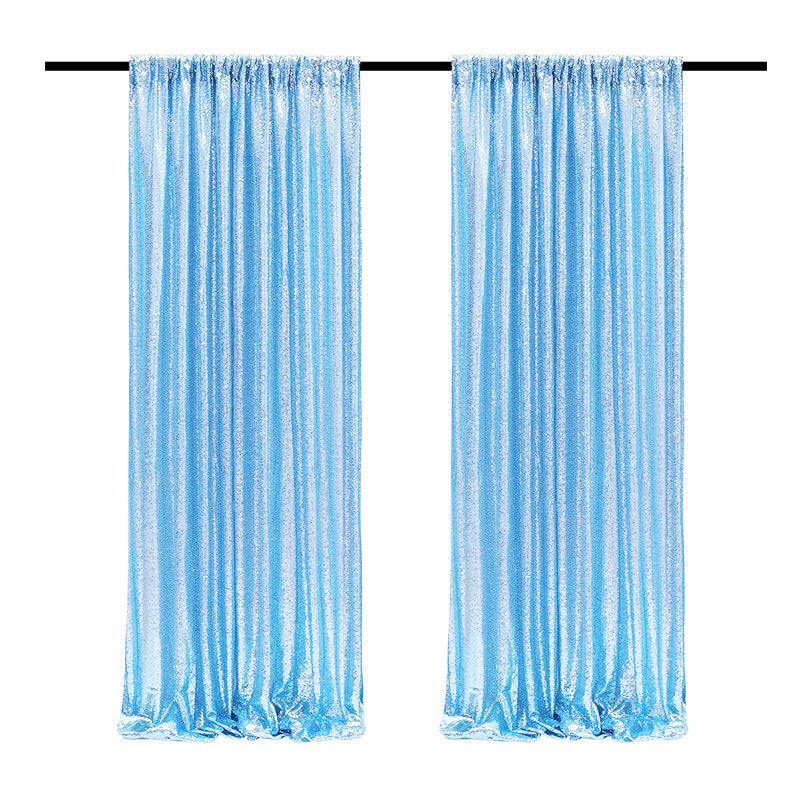 Sky Blue Sequin Backdrop Drape Curtains with Rod Pockets - 8ftx8ft