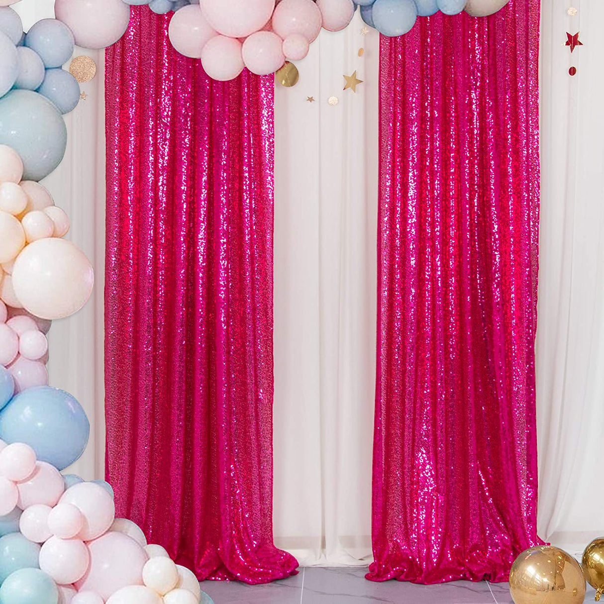 Rose Red Sequin Backdrop Drape Curtains with Rod Pockets - 8ftx8ft