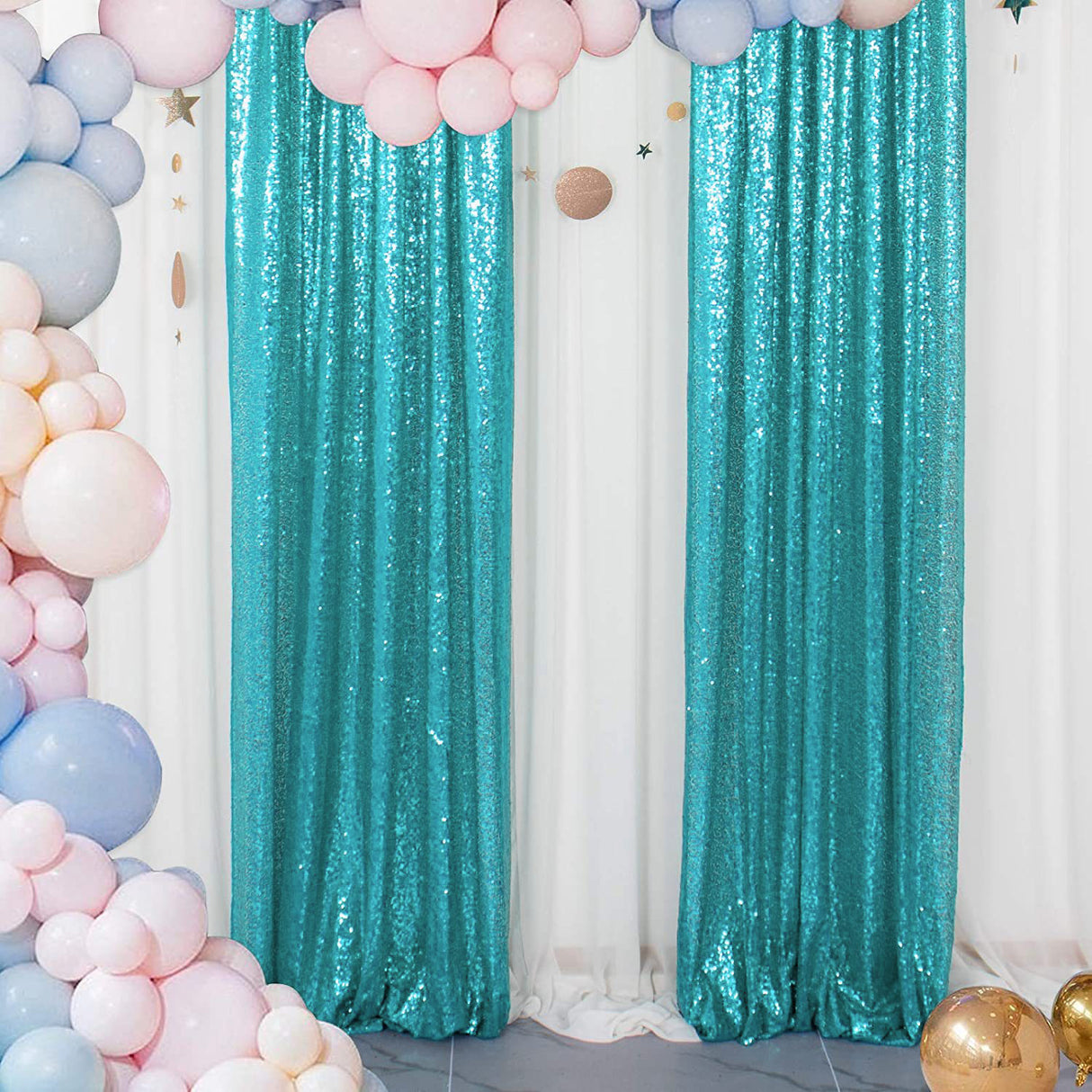 Malachite Green Sequin Backdrop Drape Curtains with Rod Pockets - 8ftx8ft