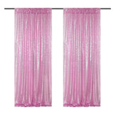 Pink Sequin Backdrop Drape Curtains with Rod Pockets - 8ftx8ft