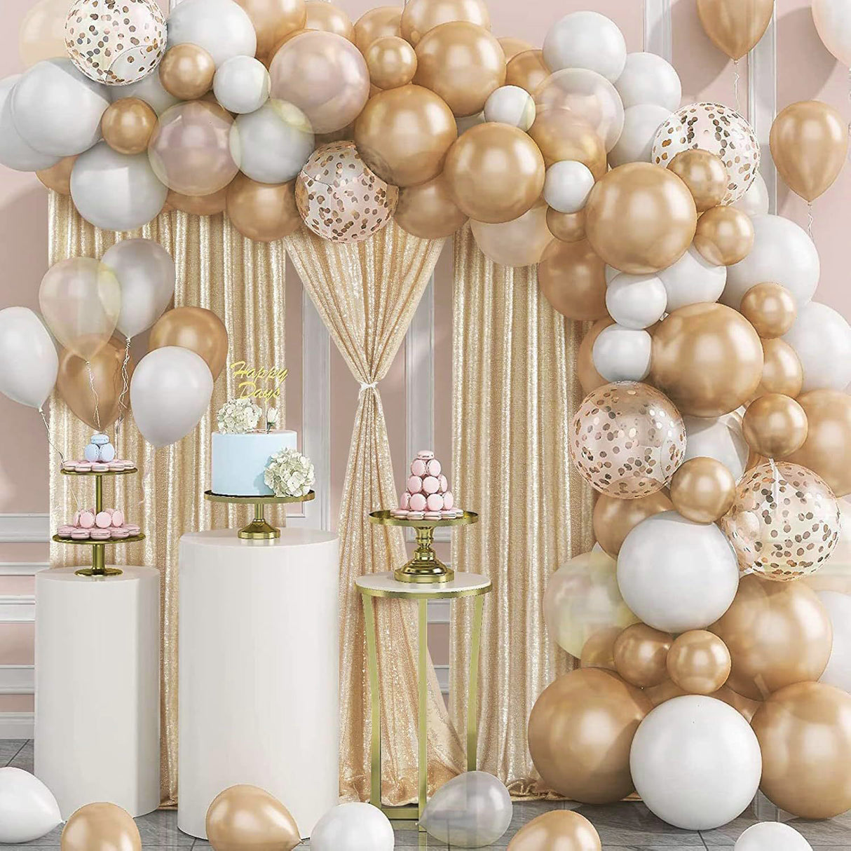 Champagne Sequin Backdrop Drape Curtains with Rod Pockets - 8ftx8ft