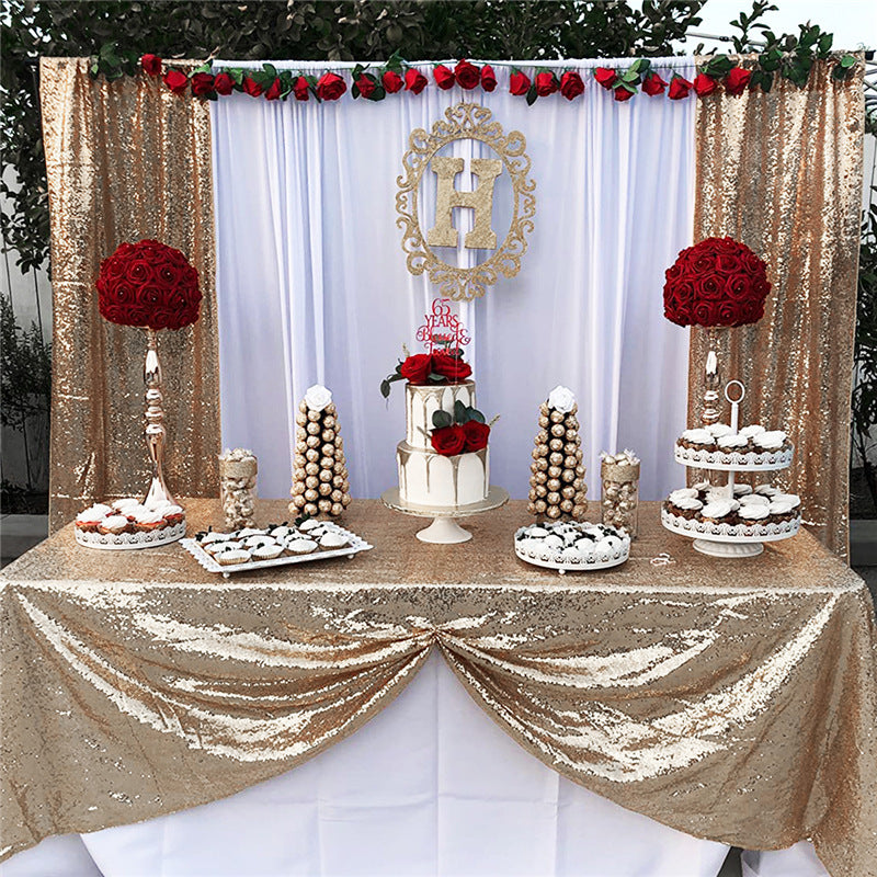 Champagne Sequin Backdrop Drape Curtains with Rod Pockets - 8ftx8ft