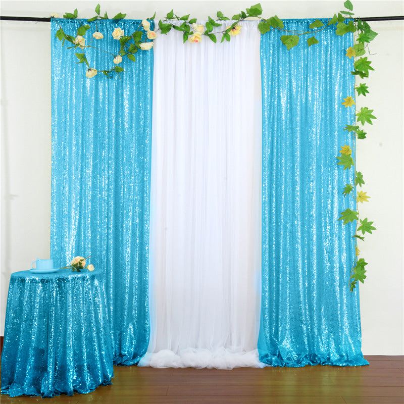 Lake Blue Sequin Backdrop Drape Curtains with Rod Pockets - 8ftx8ft