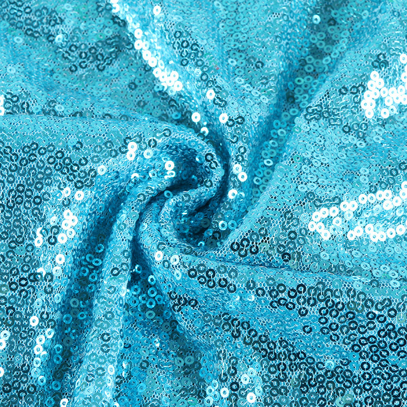 Lake Blue Sequin Backdrop Drape Curtains with Rod Pockets - 8ftx8ft