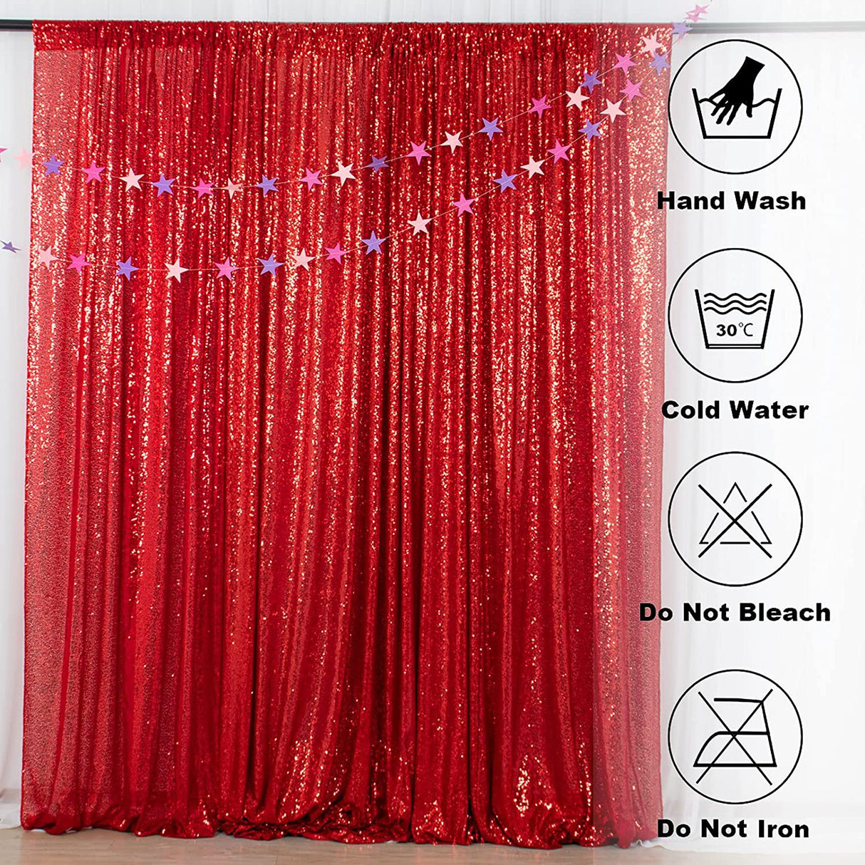 Red Sequin Backdrop Drape Curtains with Rod Pockets - 8ftx8ft