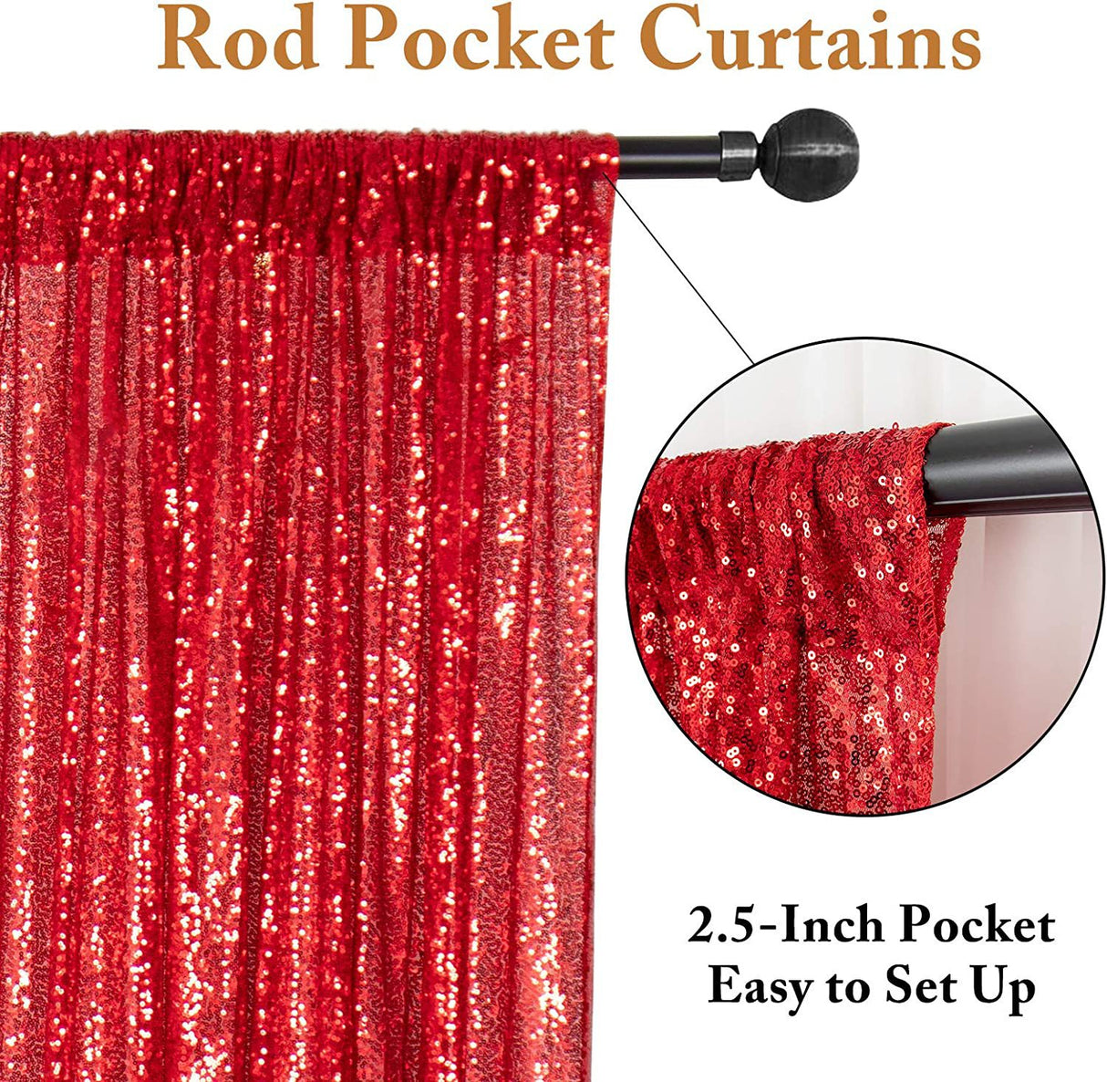 Red Sequin Backdrop Drape Curtains with Rod Pockets - 8ftx8ft