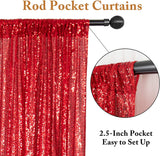 Red Sequin Backdrop Drape Curtains with Rod Pockets - 8ftx8ft