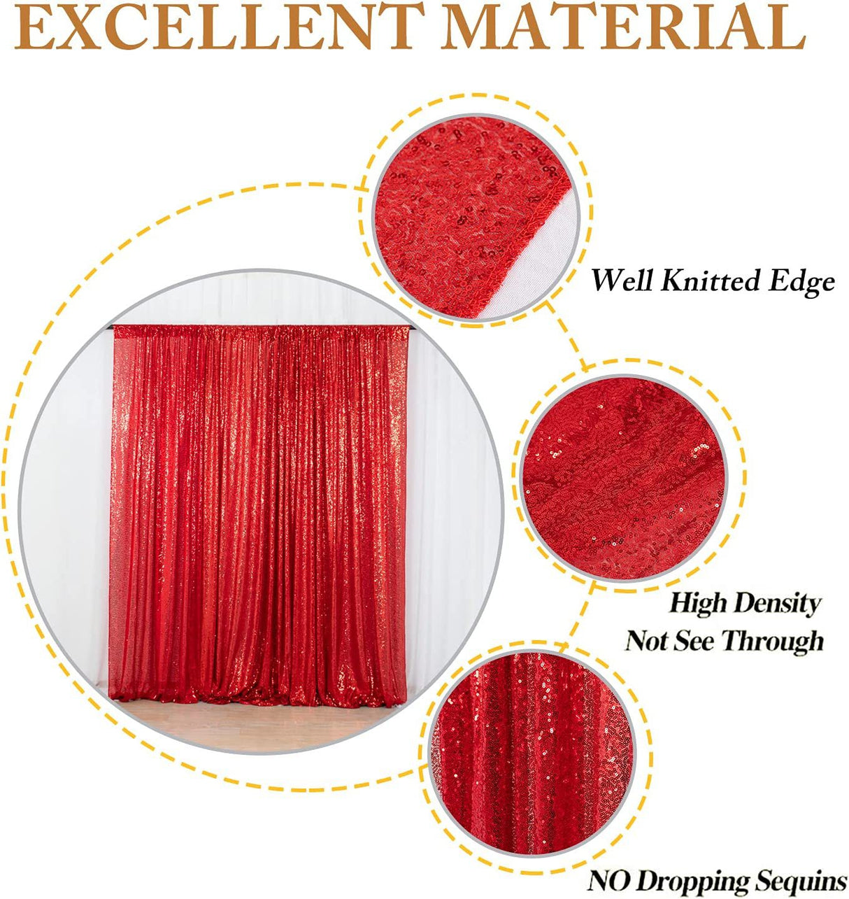 Red Sequin Backdrop Drape Curtains with Rod Pockets - 8ftx8ft