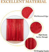 Red Sequin Backdrop Drape Curtains with Rod Pockets - 8ftx8ft
