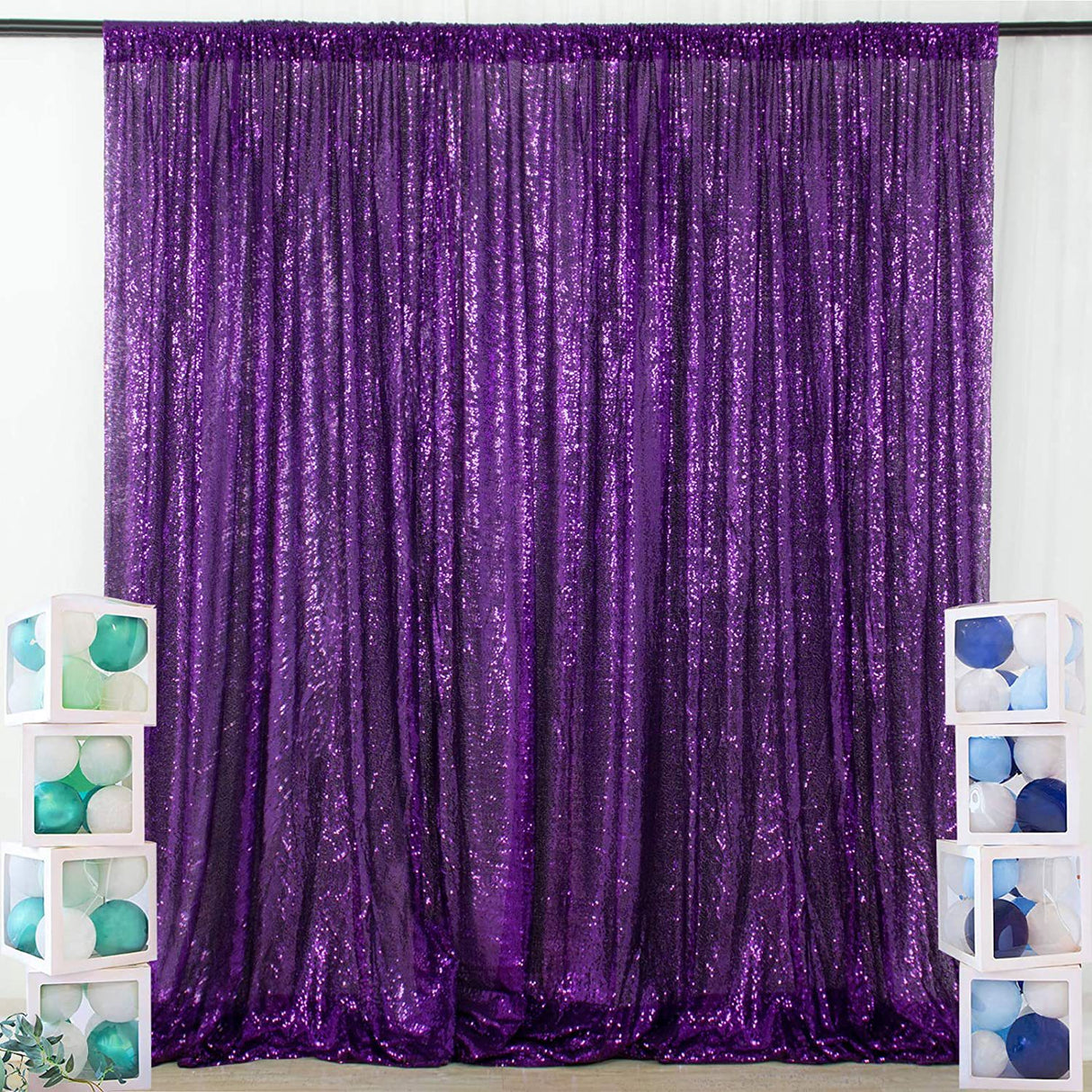Dark Purple Sequin Backdrop Drape Curtains with Rod Pockets - 8ftx8ft