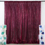 Wine Red Sequin Backdrop Drape Curtains with Rod Pockets - 8ftx8ft