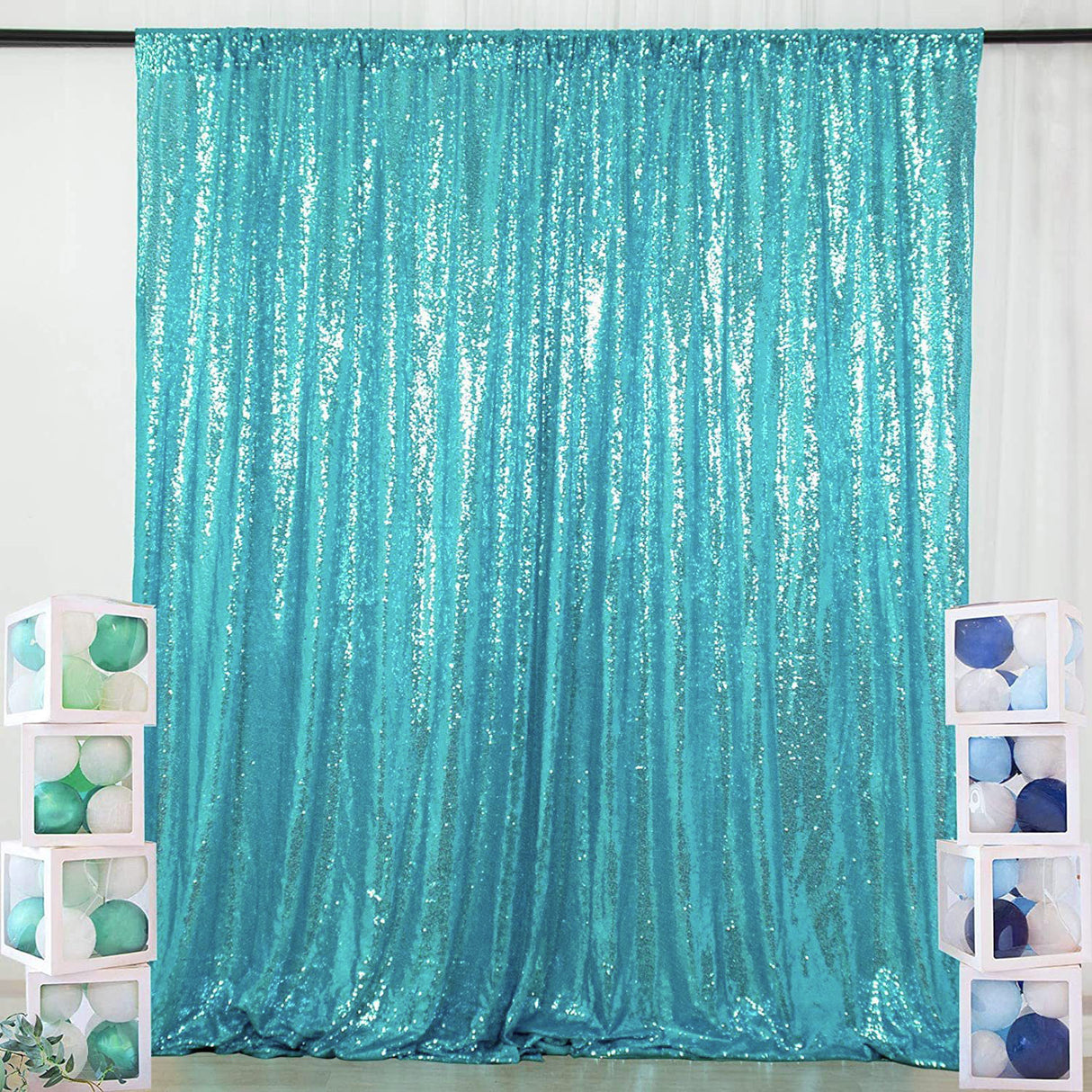 Malachite Green Sequin Backdrop Drape Curtains with Rod Pockets - 8ftx8ft