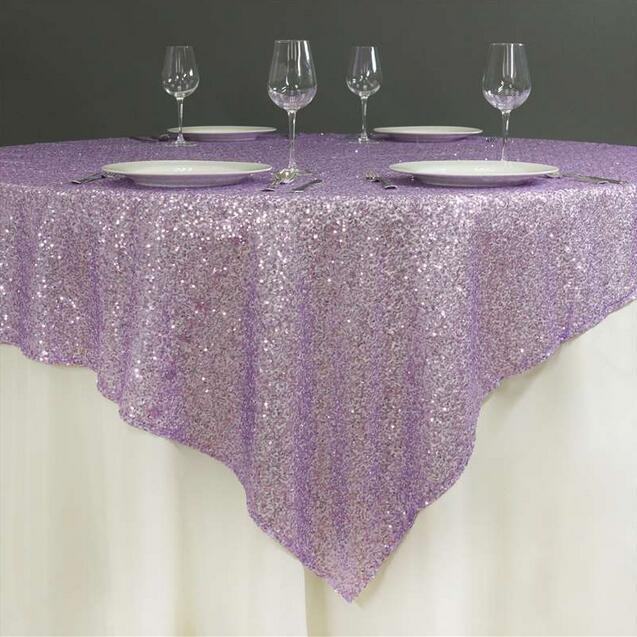Sequin Square Table Overlay 90"x90" Lavender Purple