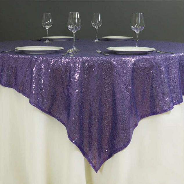 Sequin Square Table Overlay 90"x90" Purple