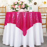 Sequin Square Table Overlay 90"x90" Rose Red
