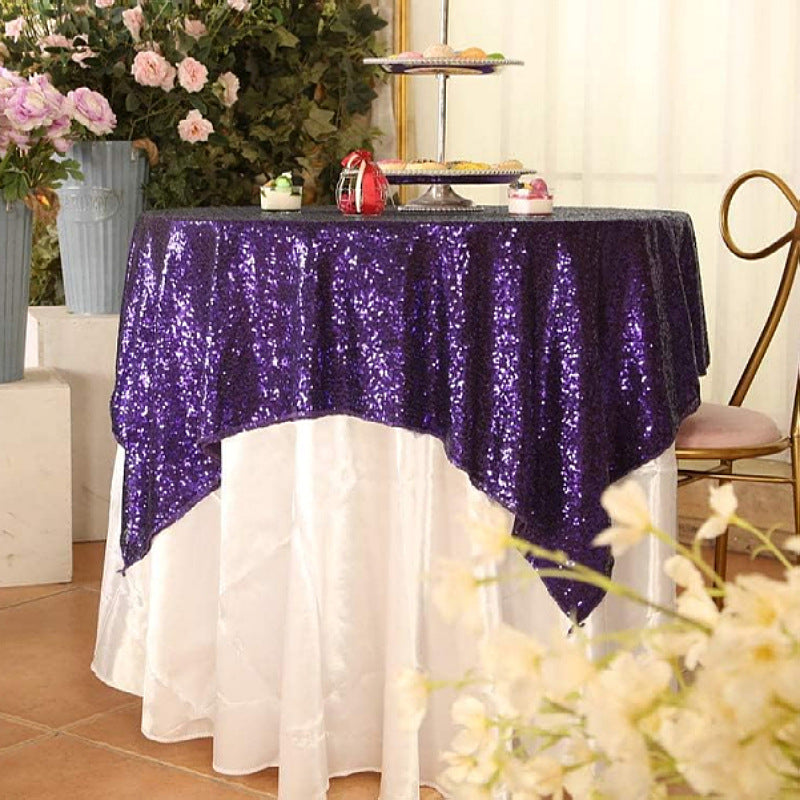 Sequin Square Table Overlay 90"x90" Purple