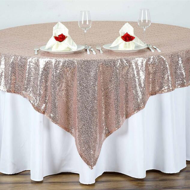 Sequin Square Table Overlay 90"x90" Rose Gold